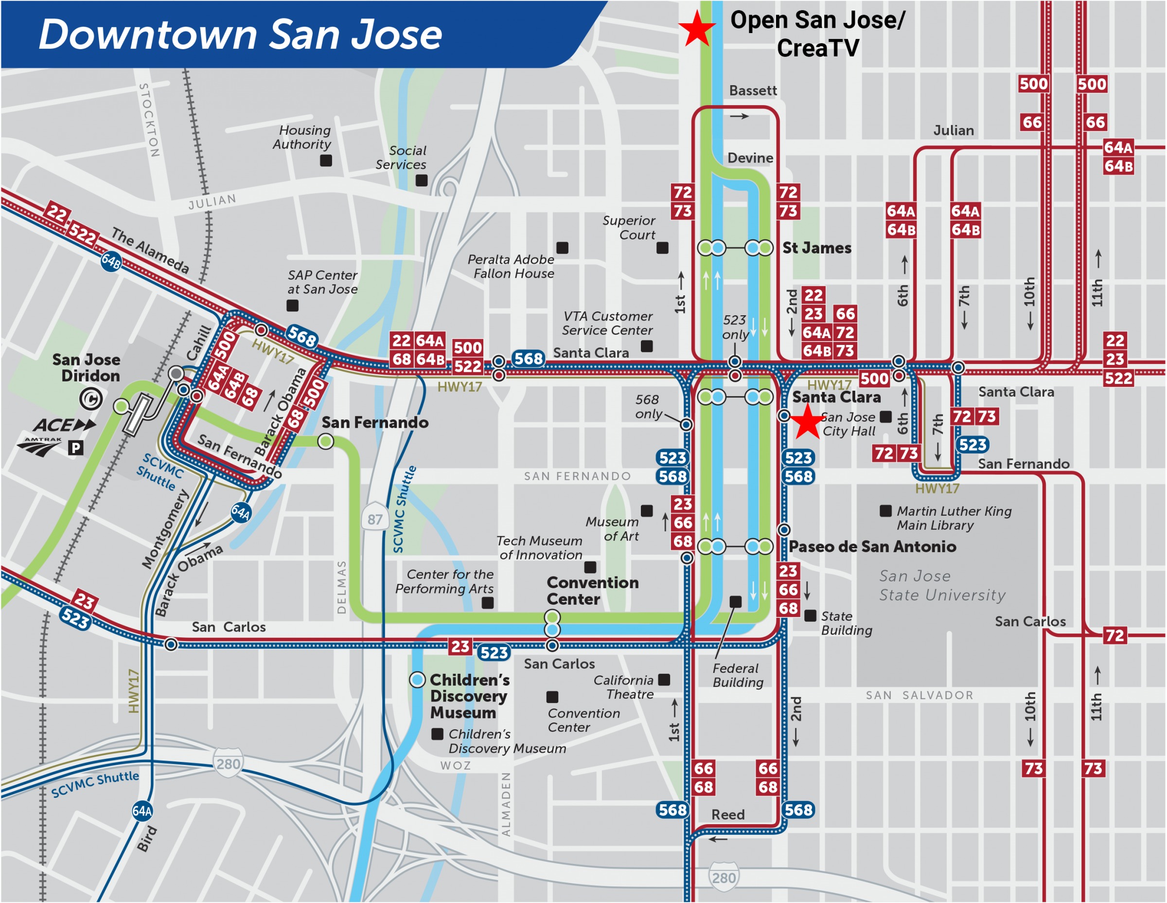 transit map of downtown San Jose